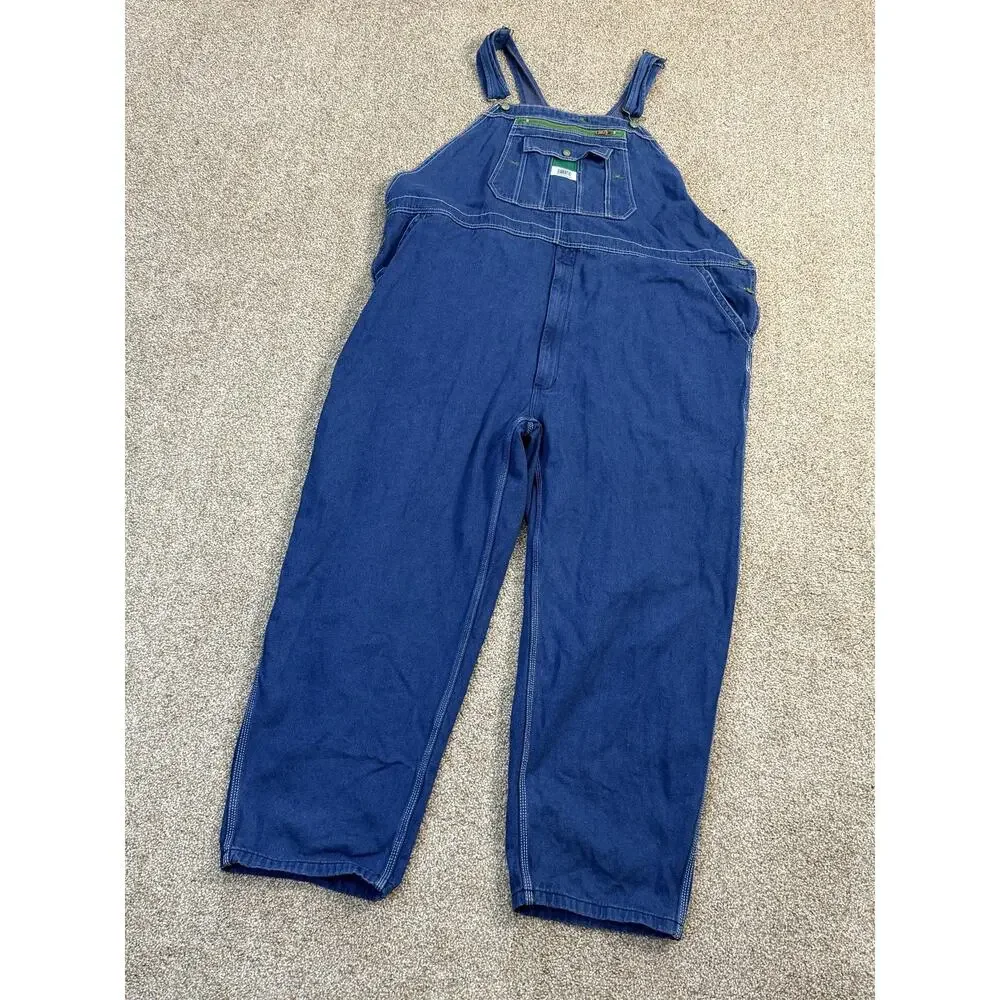 Liberty Overalls Mens 52x30 Big Tall Blue Denim Bib Relaxed Fit Workwear Pockets - Picture 2 of 10